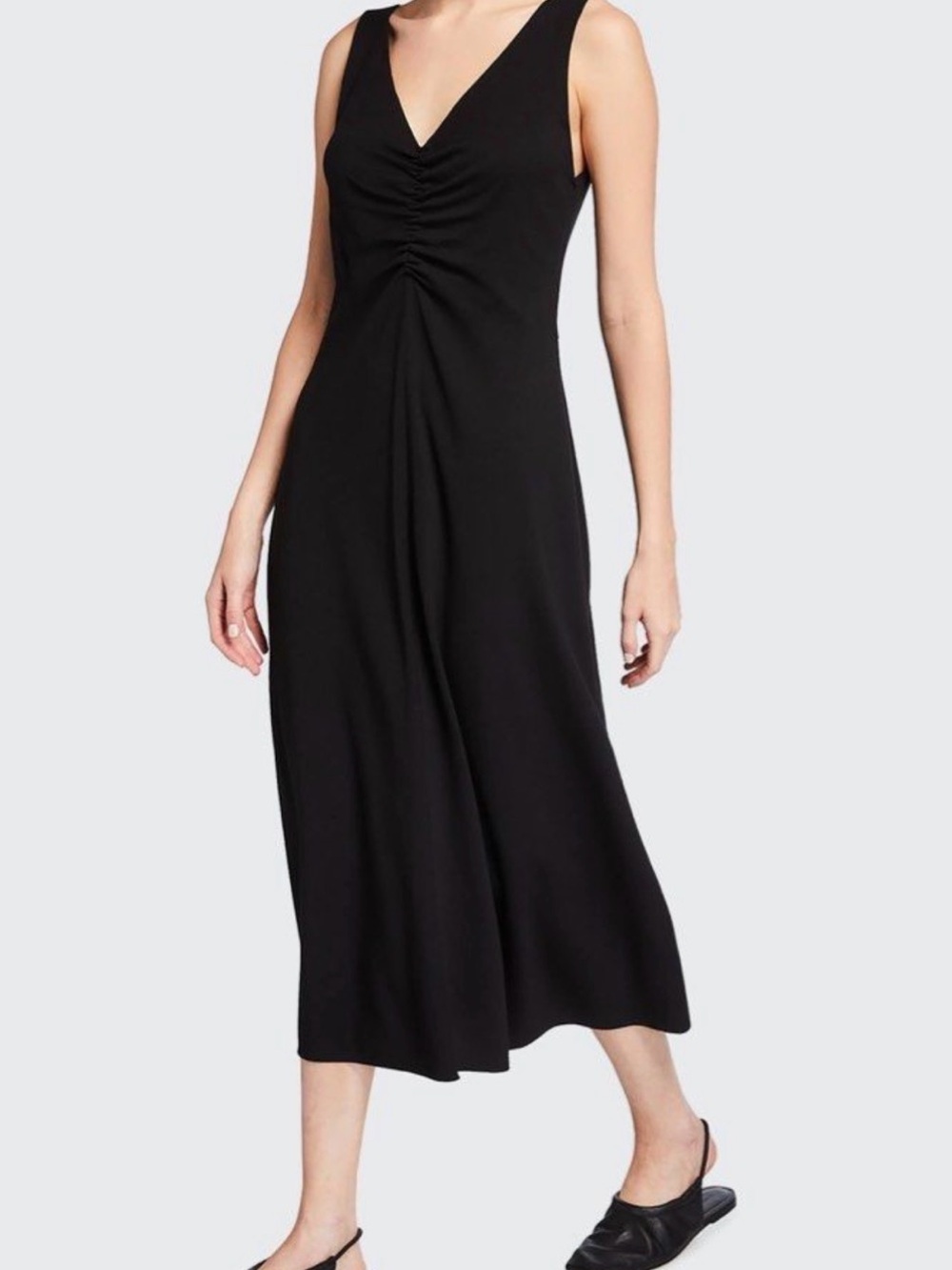 Vince Black Sleeveless V-Neck Midi Dress